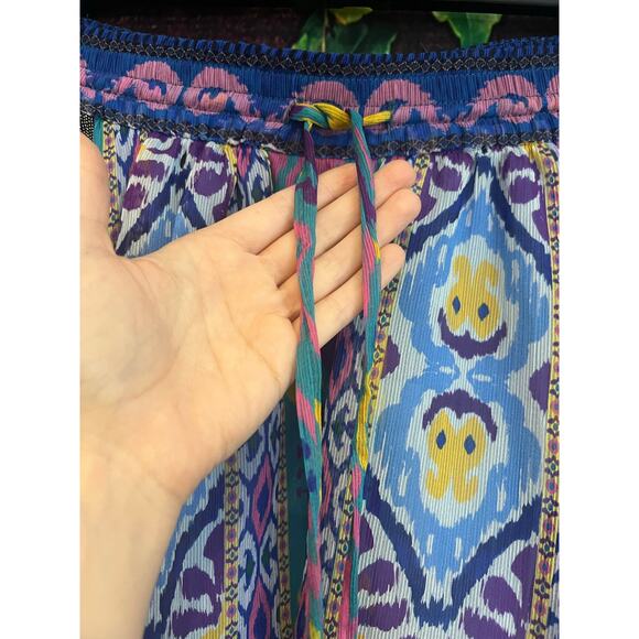 Zara High Waisted Lined Mini Skirt Boho Aztec Royal Blue Swing Asymmetric M NWT - Picture 5 of 9